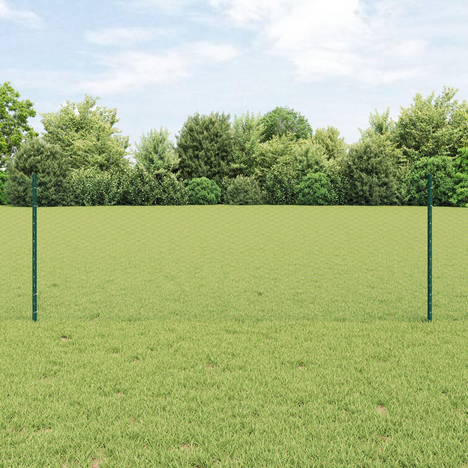 vidaXL Sekskantet hegn med stolpe 100 x 0,8 m PVC-belagt stål Grøn