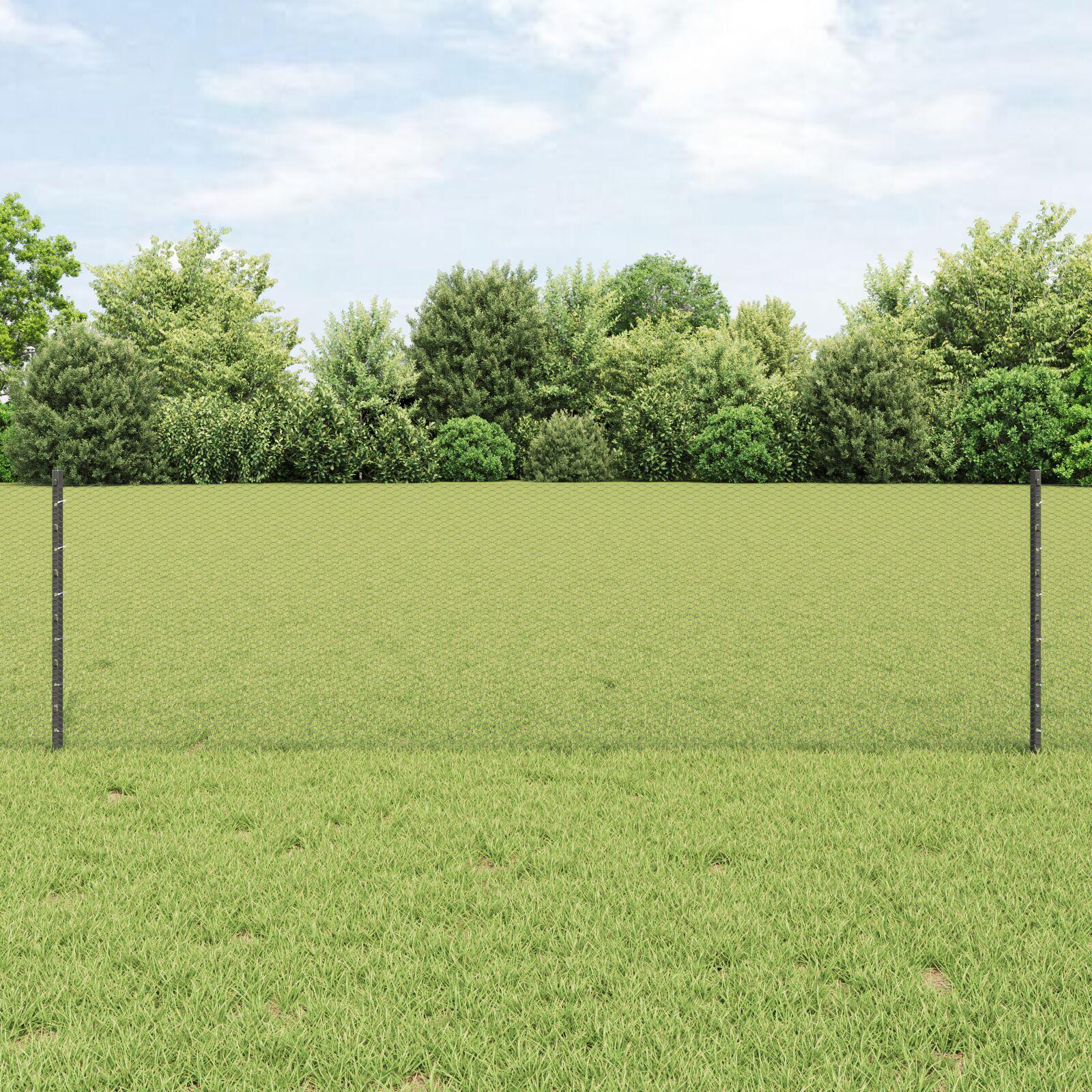 vidaXL Sekskantet hegn med stolpe 25 x 0,6 m PVC-belagt stål Grå Mesh