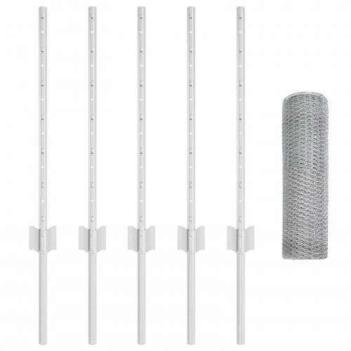 Hegnsøjler 5 stk U-Channel 60 cm Galvaniseret Stål, Hexagon Hegn 0.5x10 m Galvaniseret Stål