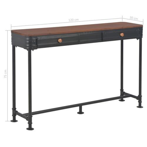 Konsolbord med 2 skuffer 120x30x75 cm massivt grantræ