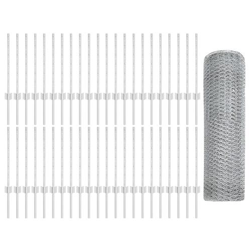 Stakit 11 stk U-Kanal 60 cm Galvaniseret Stål, Sekskantet Hegn 0.6x100 m Galvaniseret Stål