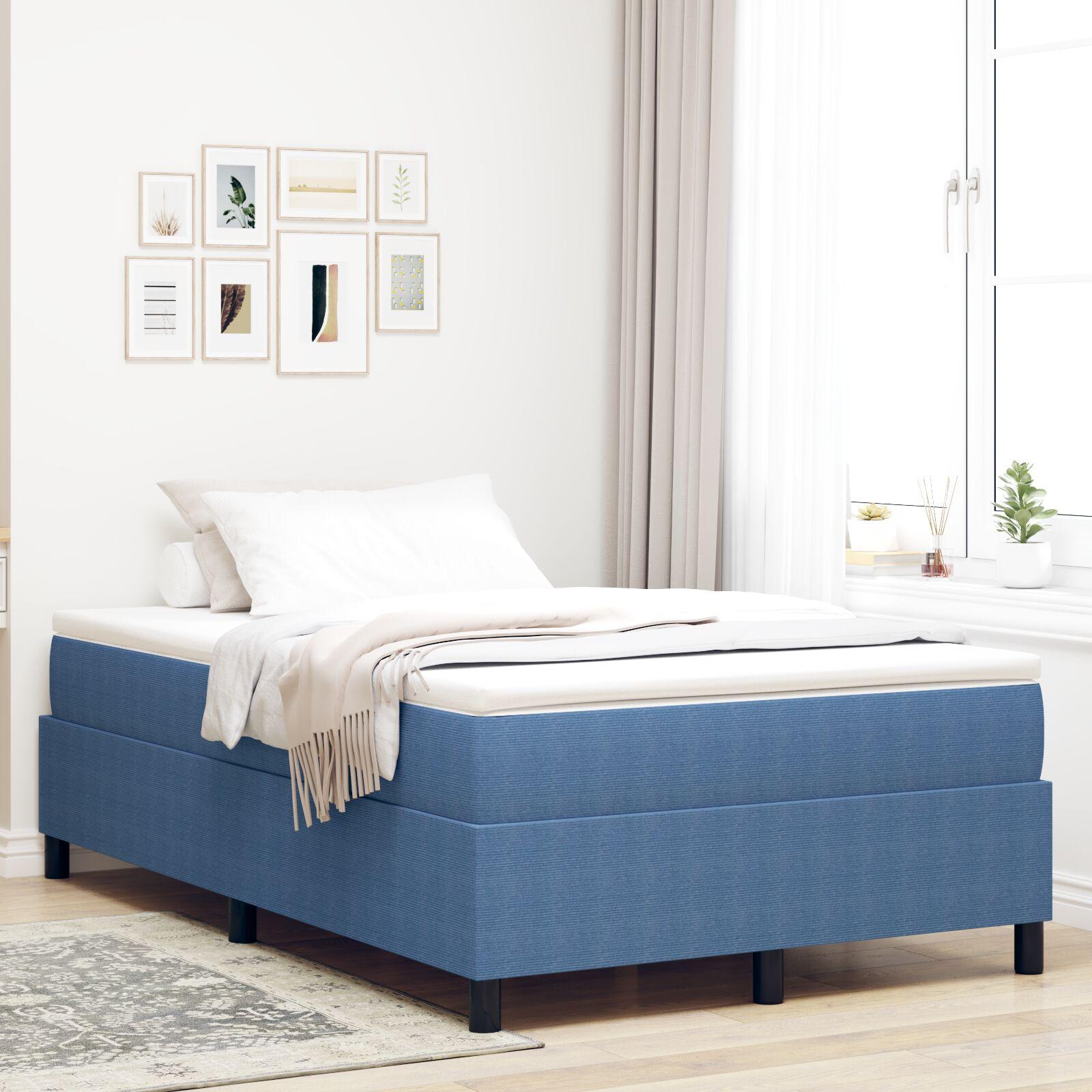 Box Spring Seng Blå Og Hvid 203 X 120 X 60 Cm Corduroy Stof