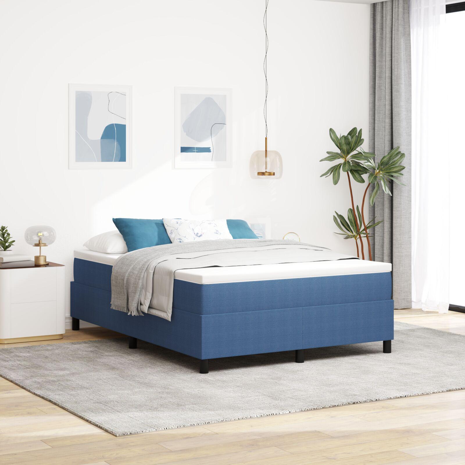 Kontinentalseng Blå og Hvid 203 x 140 x 60 cm Corduroy stof