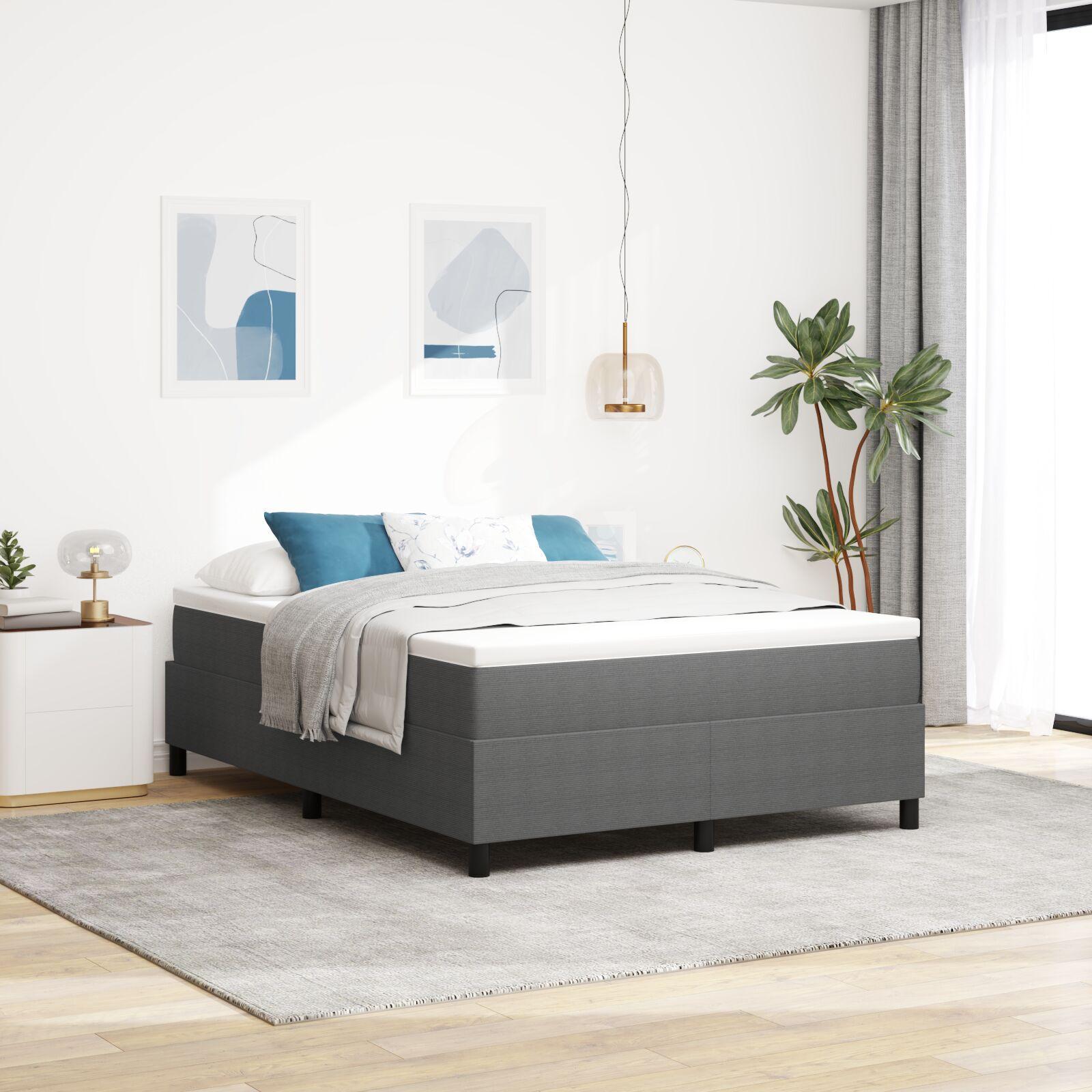 Box Spring Seng Lys Grå Og Hvid 203 X 160 X 60 Cm Corduroy Stof