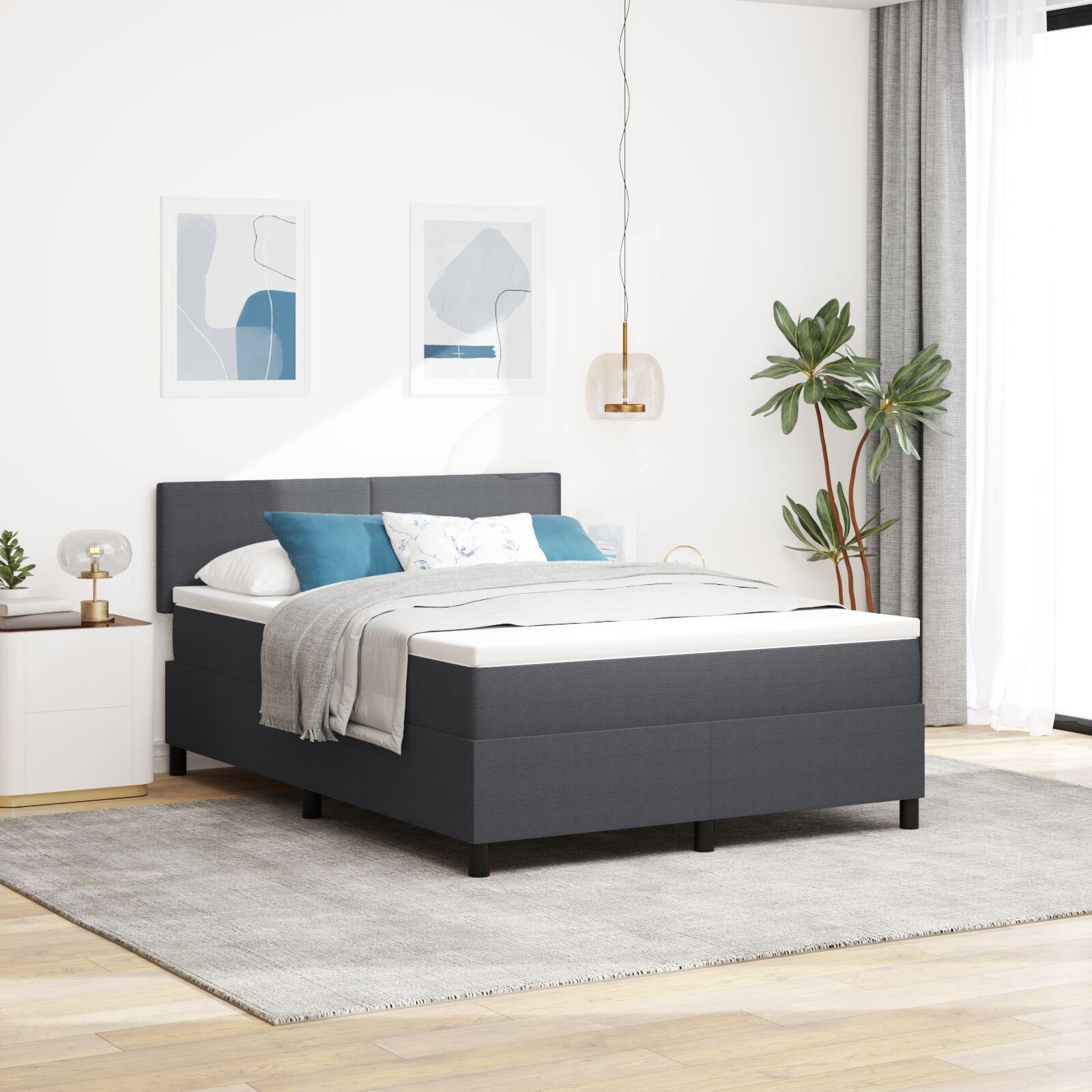vidaXL Box spring seng Mørkegrå og Hvid 140 x 190 cm Velourstof