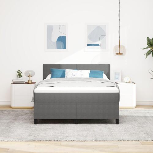 Box Spring Seng med Madras & LED Lys Grå 140x200 cm Fløjlstof