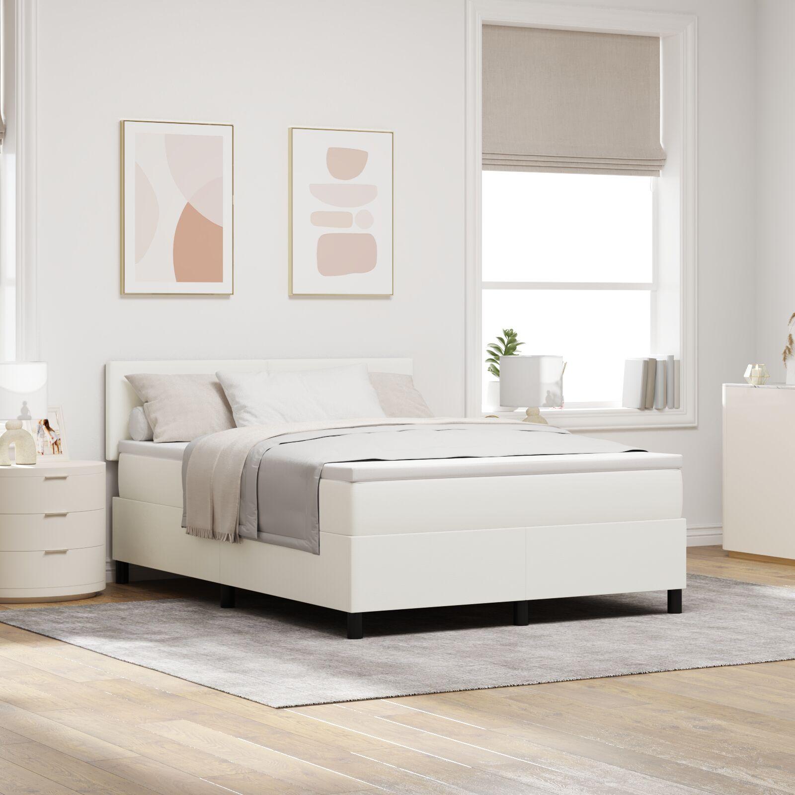 vidaXL LED Box Spring Bed Creme og hvid 160 x 200 cm Velourstof