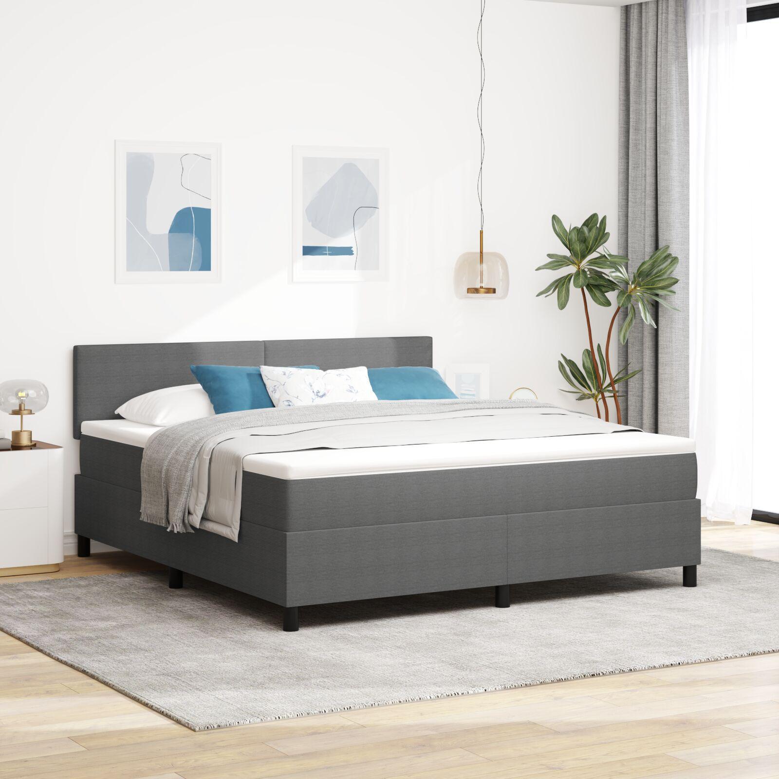 Box Spring Bed med Madrassen & LED Lys Grå Super King Fløjlstof