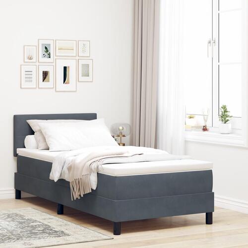 Boxspring Seng med Madras Mørkegrå Enkelt Fløjl