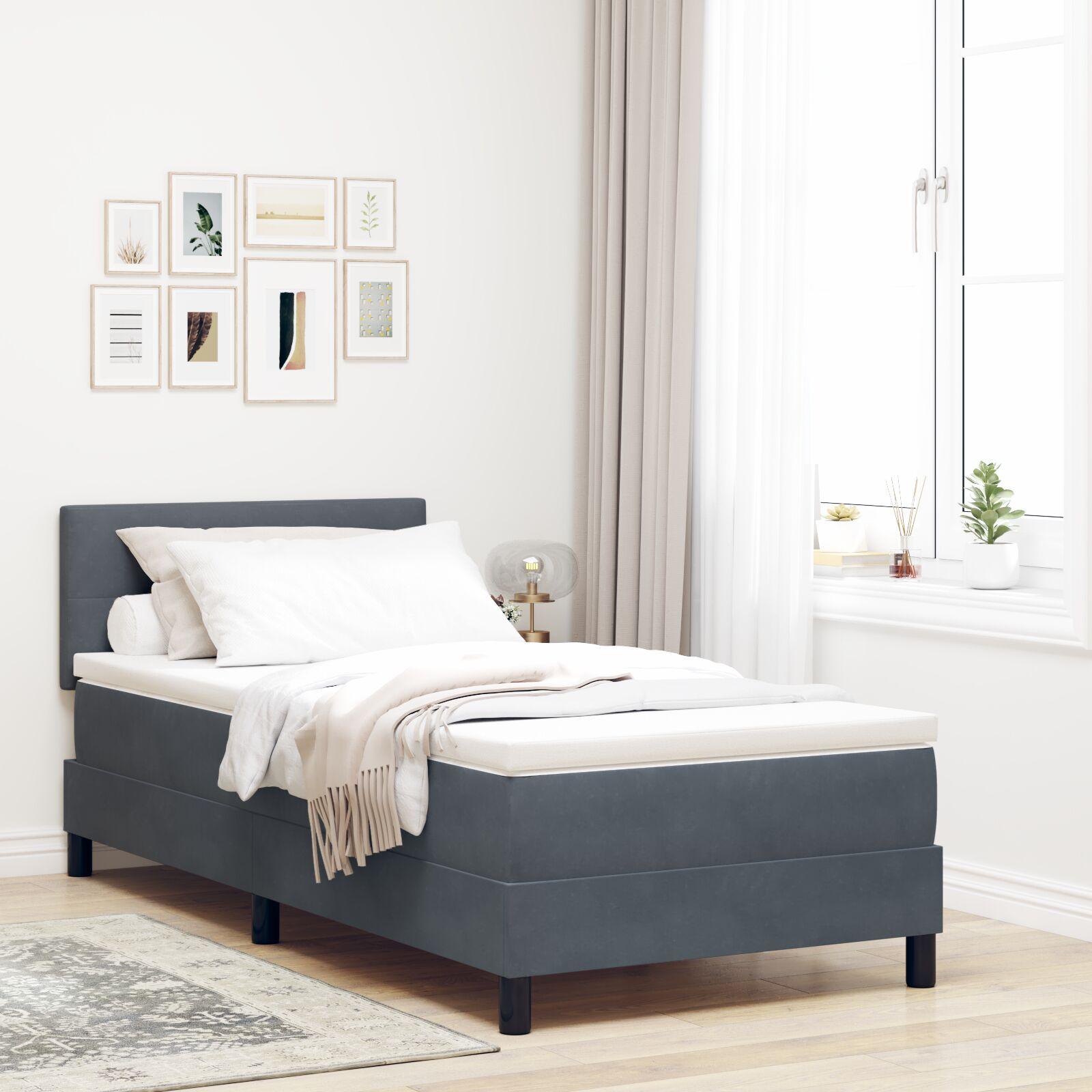 Boxspring Seng med Madras Mørkegrå Enkelt Fløjl