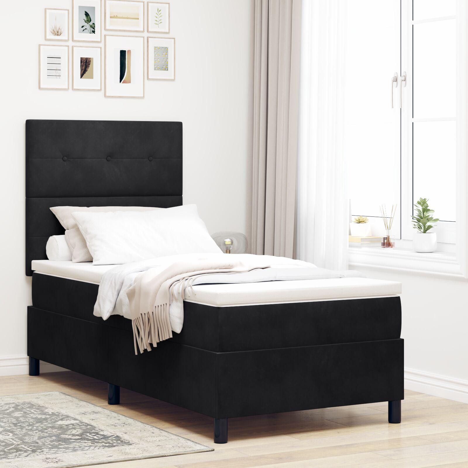 Kontinentalseng med madras med hovedgærde Sort 90 x 190 cm Stof