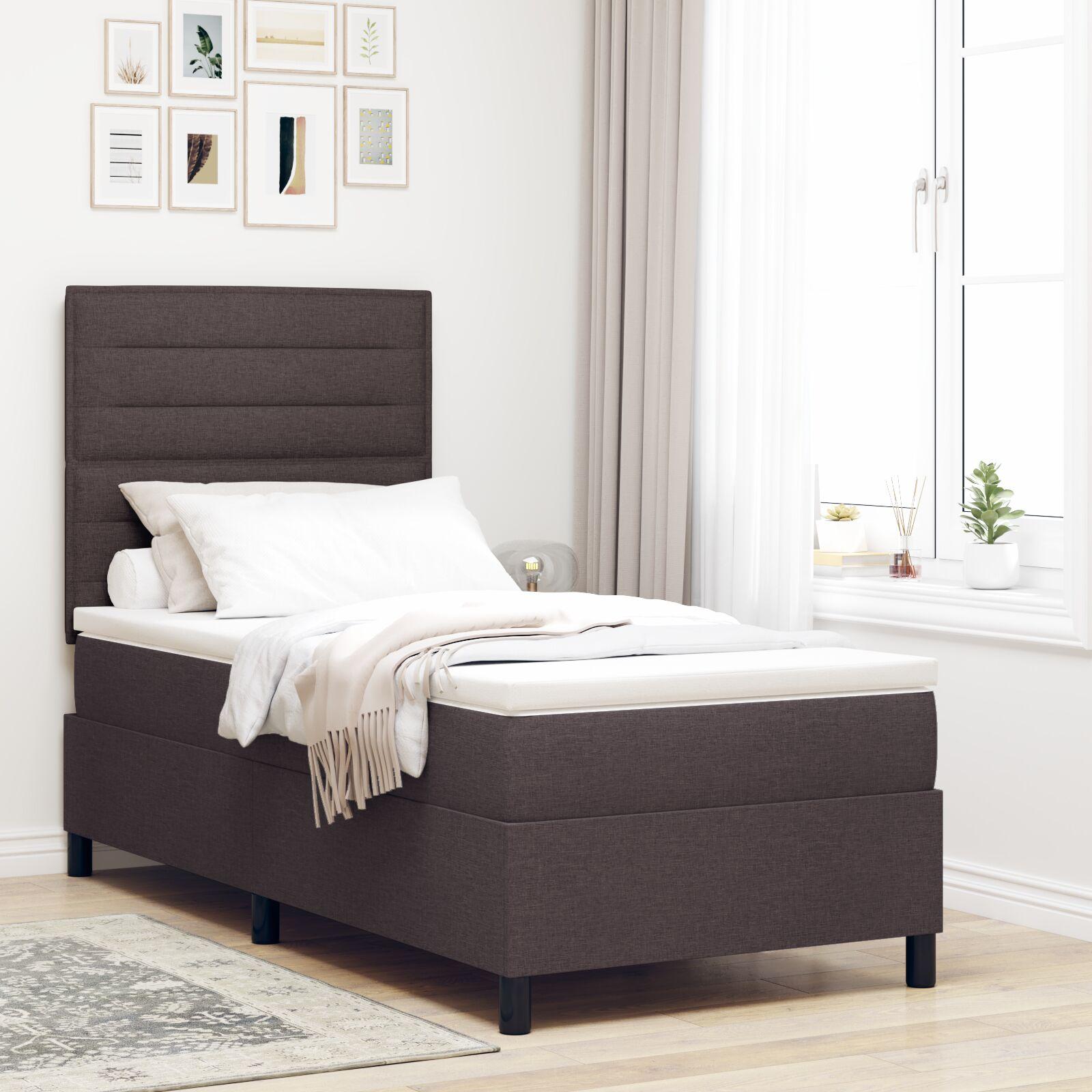 Box spring seng med madras med LED Mørkebrun 100 x 200 cm Stof