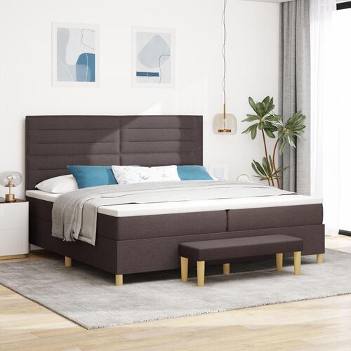 Box Spring Seng med Madras & Bænk Mørk Brun 200x200 cm Stof