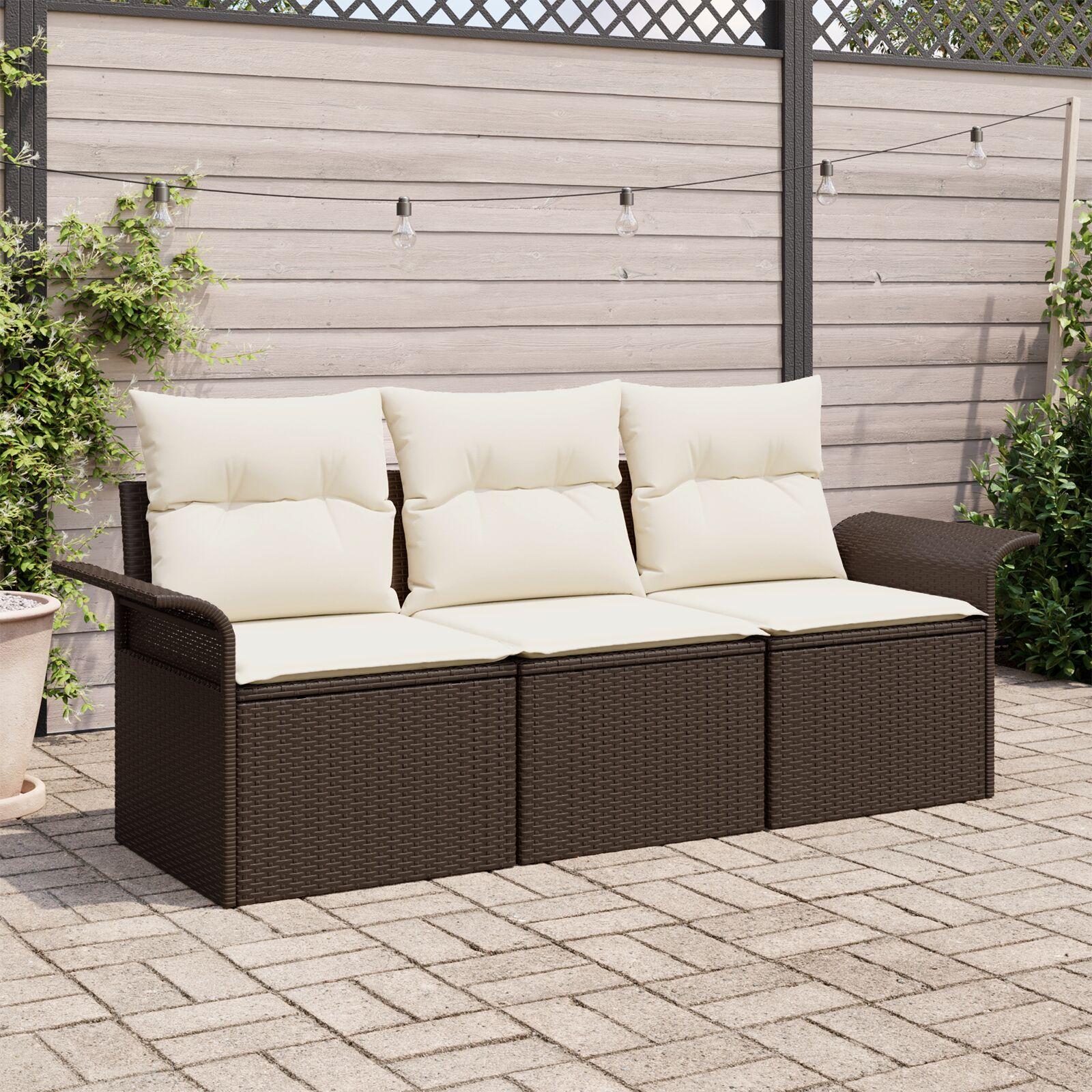 Havesofa SÃ¦t med pude 3 stk Brun 196 x 62 x 85cm polyrattan