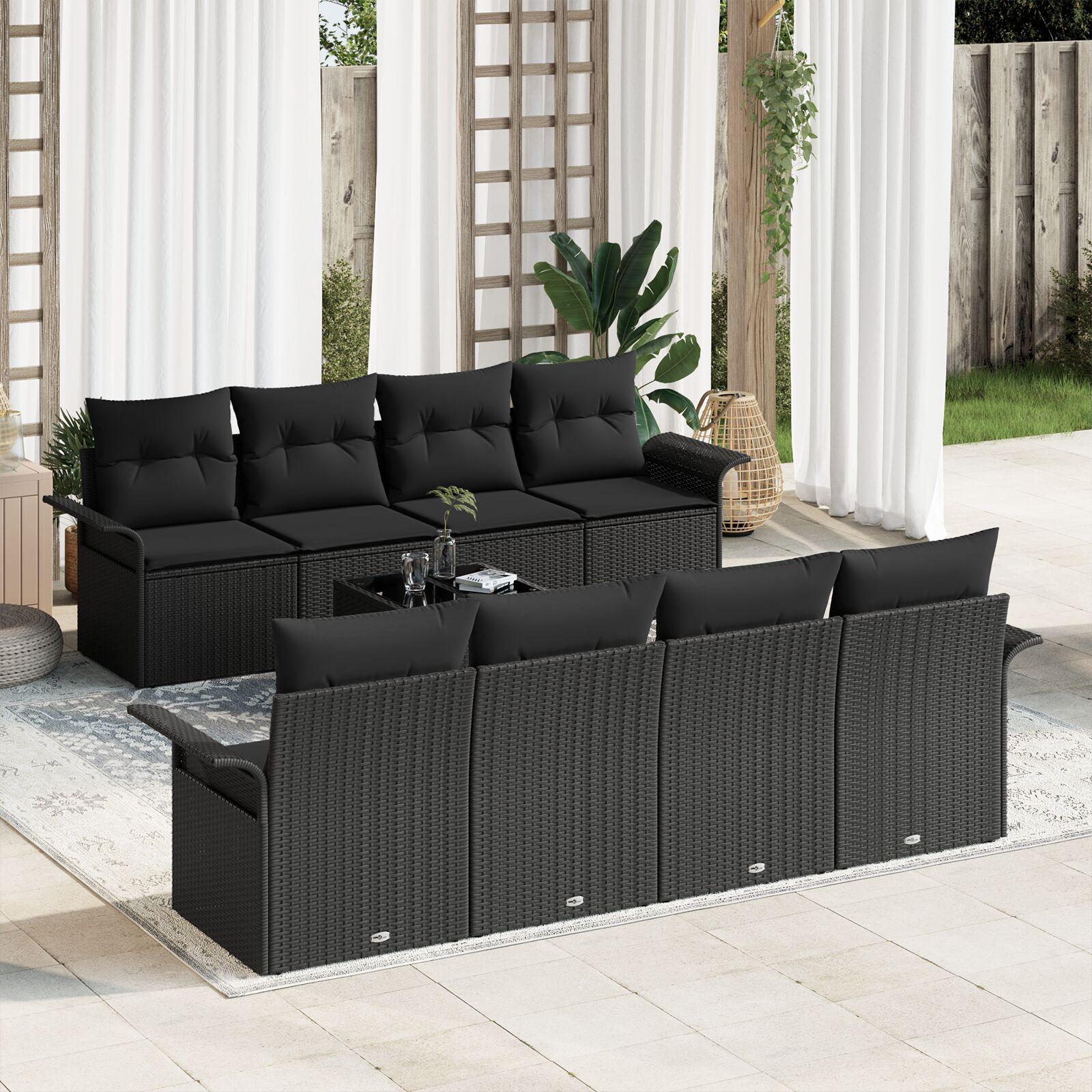 Havesofa Sæt 9 stk Sort Poly rattan