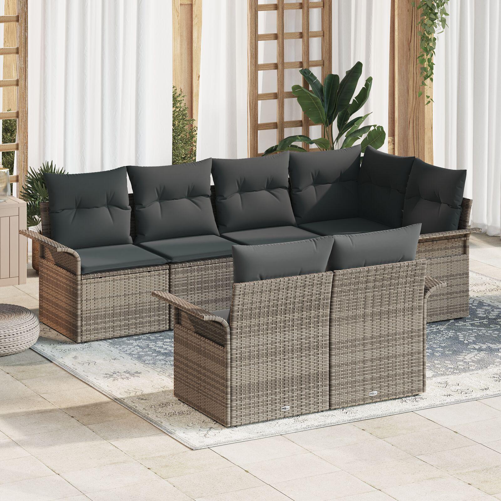 Havesofa Sæt med pude 7 stk Grå Poly rattan