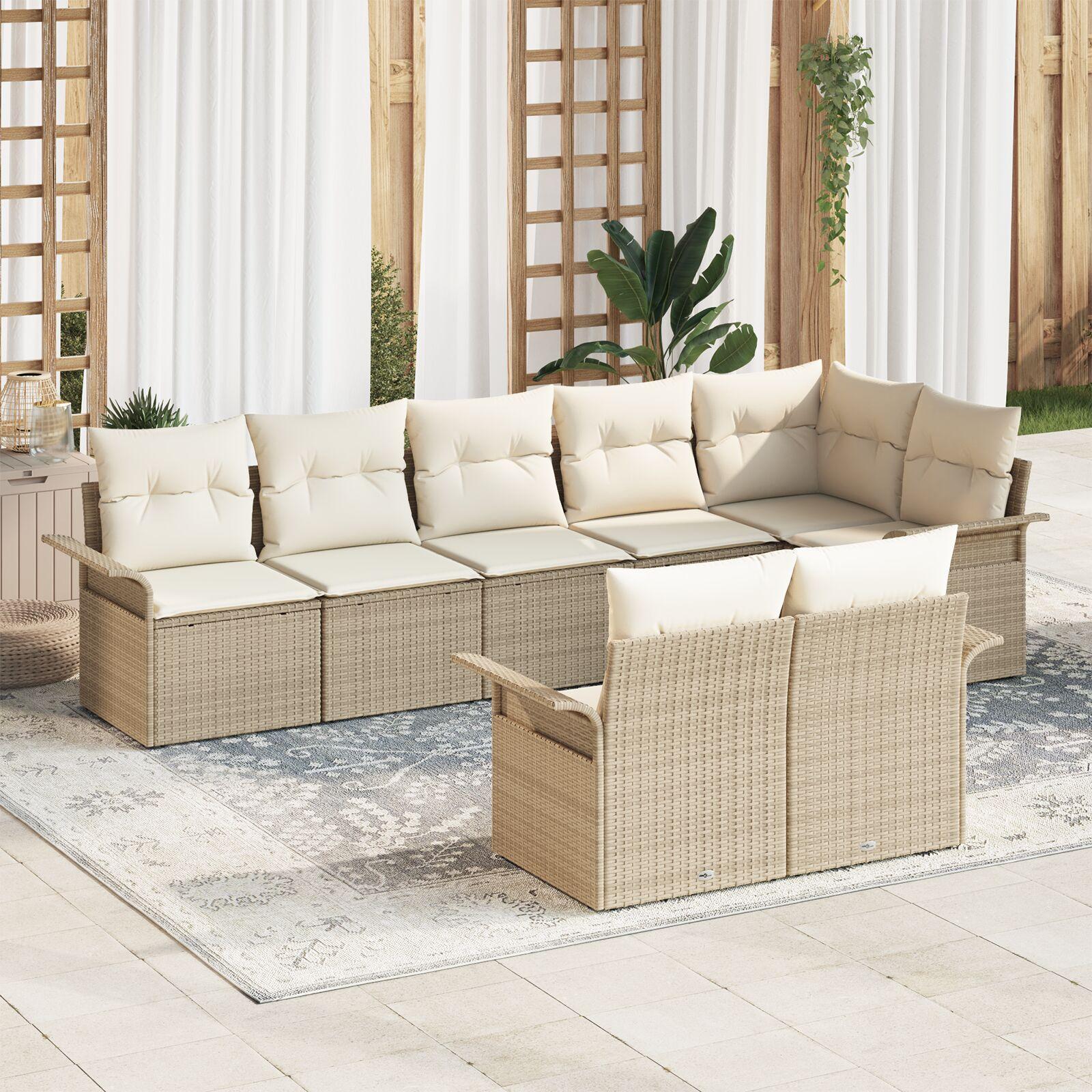 Havesofa Sæt med pude 8 stk Beige Poly rattan