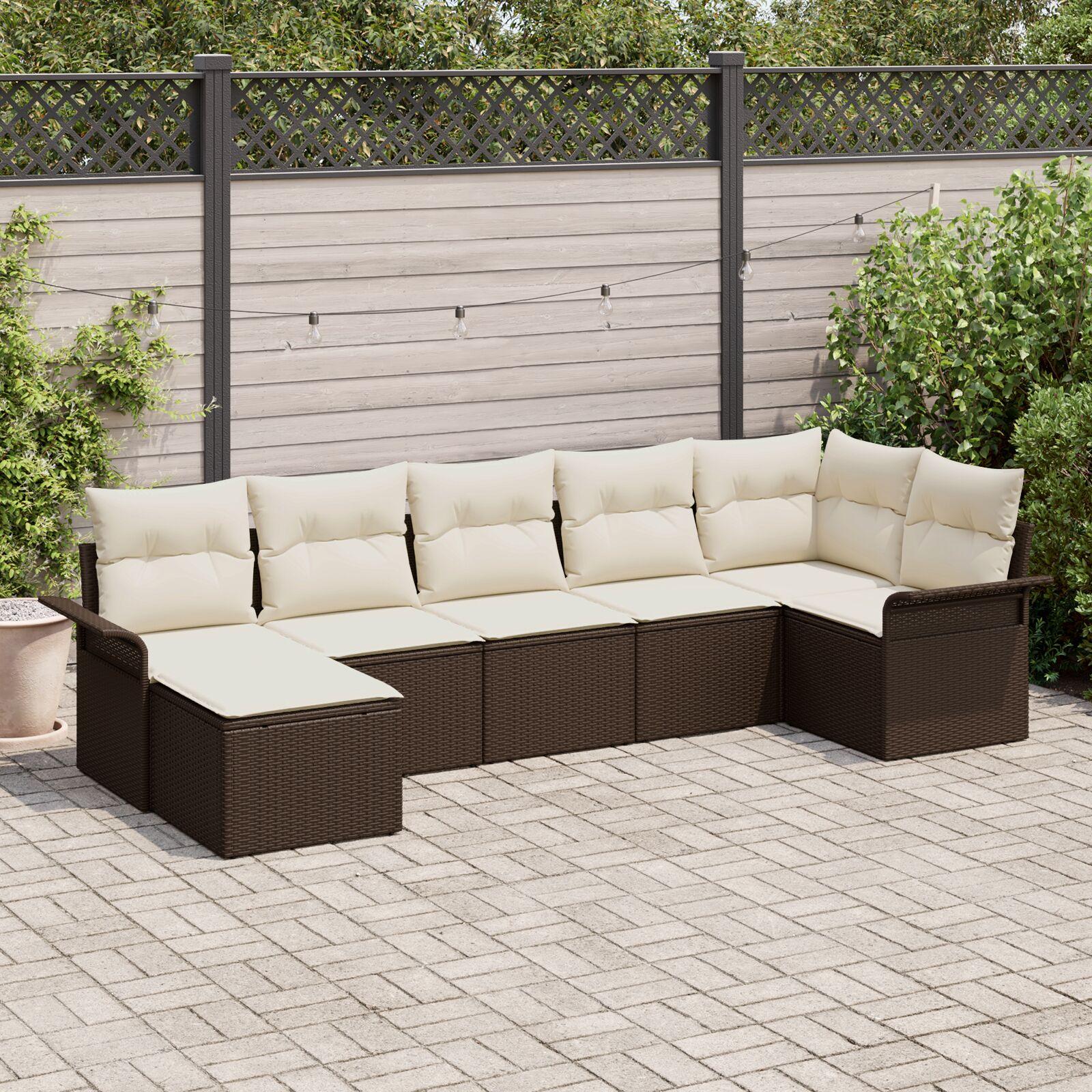 Havesofa Sæt med pude 7 stk Brun Poly rattan