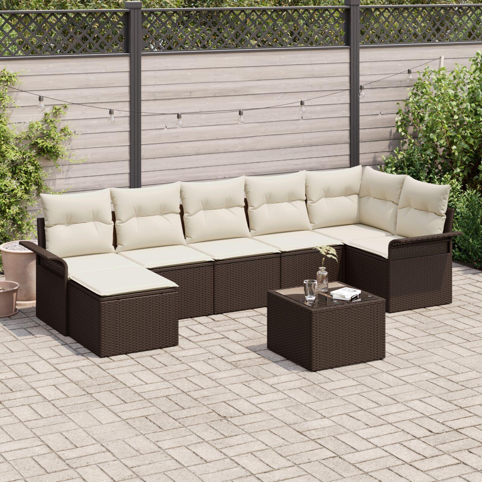 Havesofa Sæt med pude 8 stk Brun Poly rattan