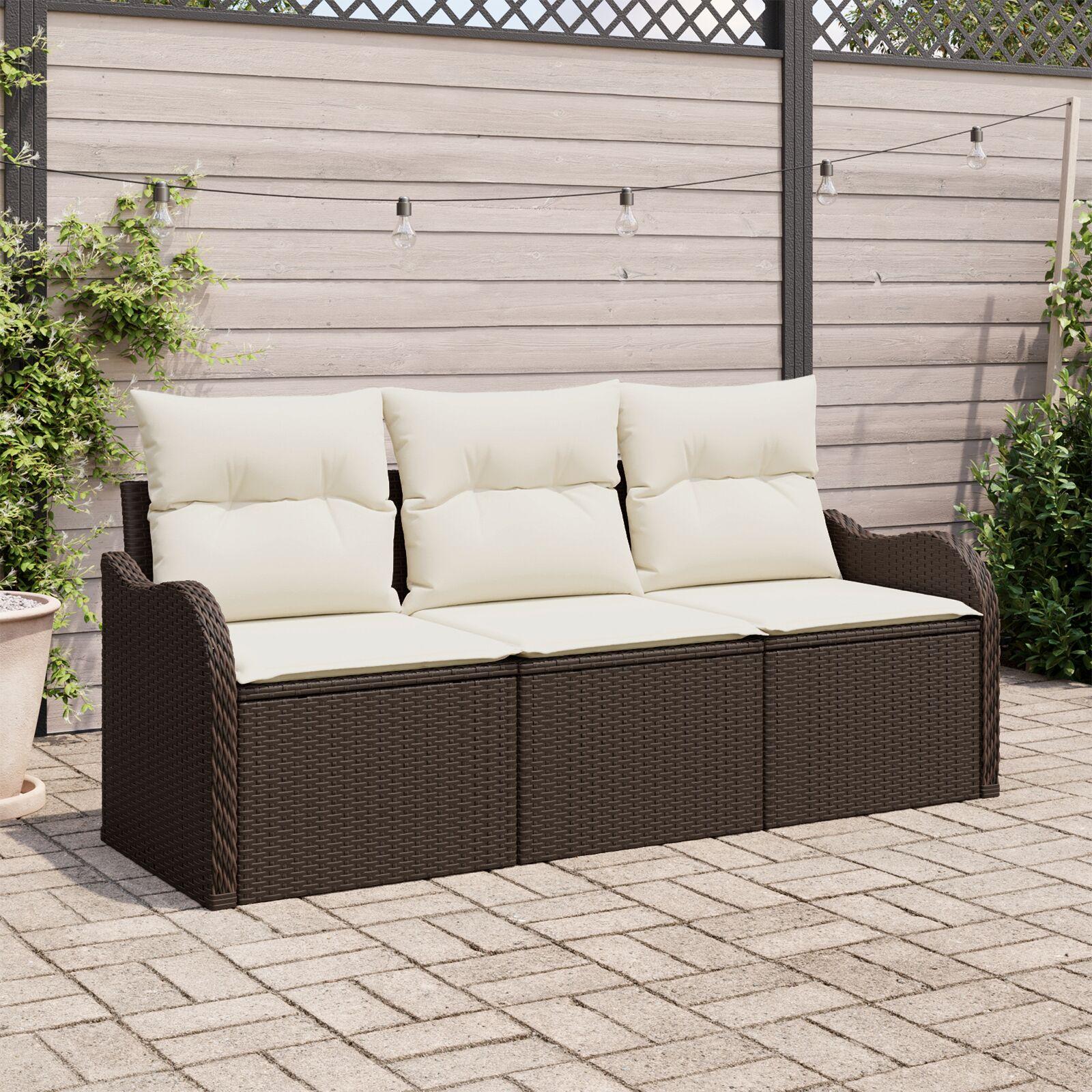 Havesofa Sæt med pude 3 stk Brun Poly rattan