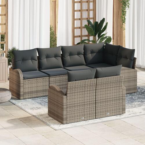 7 Styk Have Sofa Sæt med Puder Grå Poly Rattan