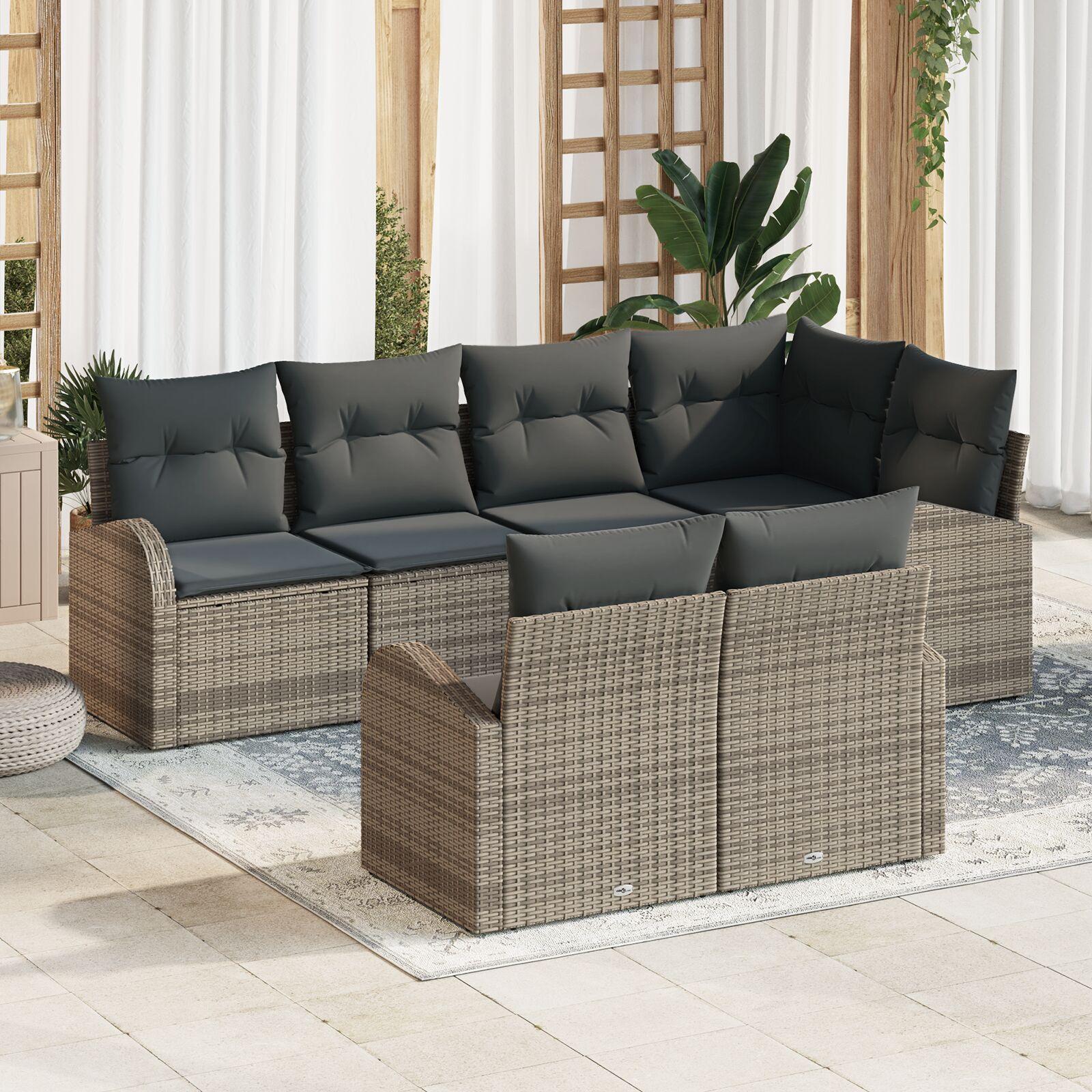 7 Styk Have Sofa Sæt med Puder Grå Poly Rattan