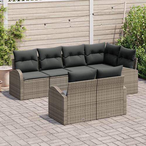 7 Styk Have Sofa Sæt med Puder Grå Poly Rattan