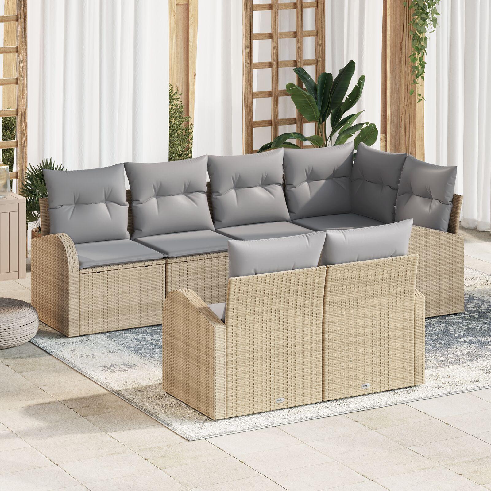 Havesofa Sæt med pude 7 stk Beige Poly rattan