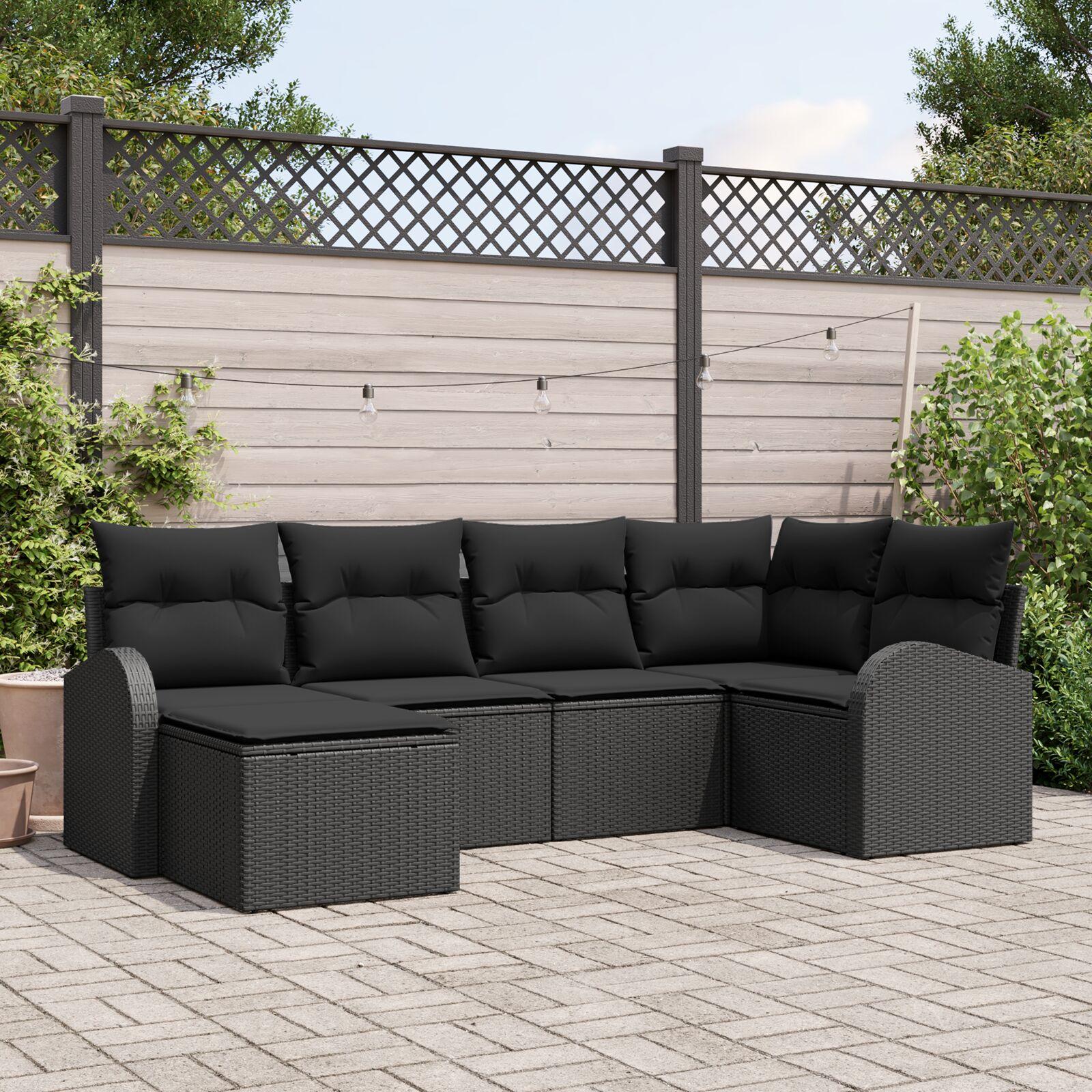 Havesofa sæt 6 stk i sort polyrattan til terrasse og have