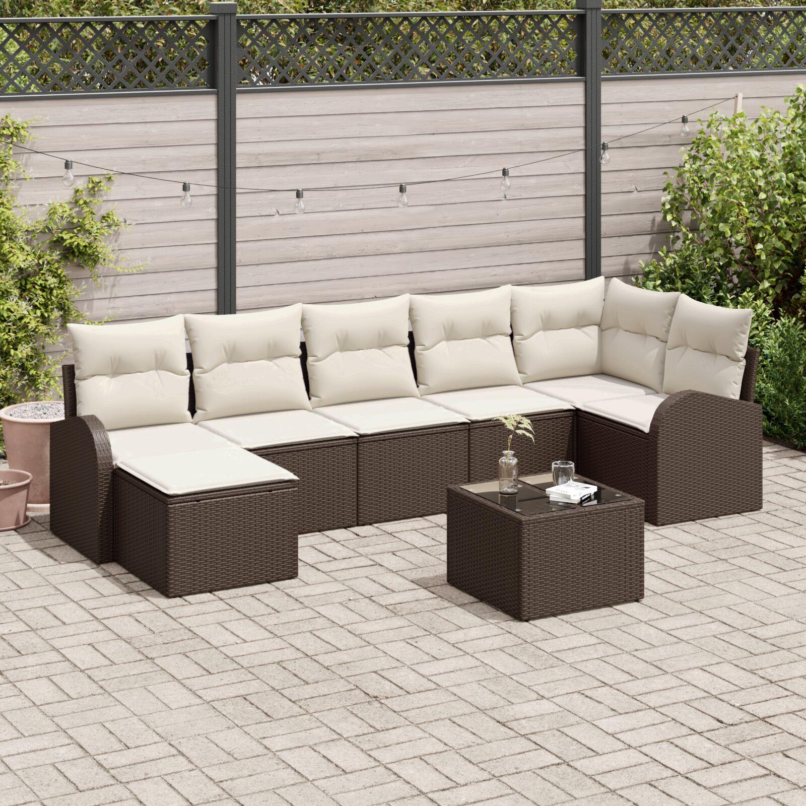 Havesofa Sæt med pude 8 stk Brun Poly rattan