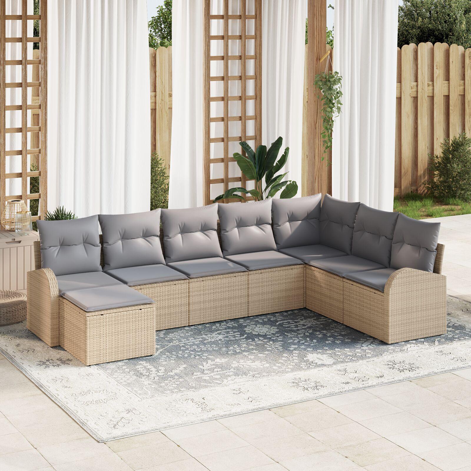 Havesofa sæt 8 dele med puder i beige polyrattan