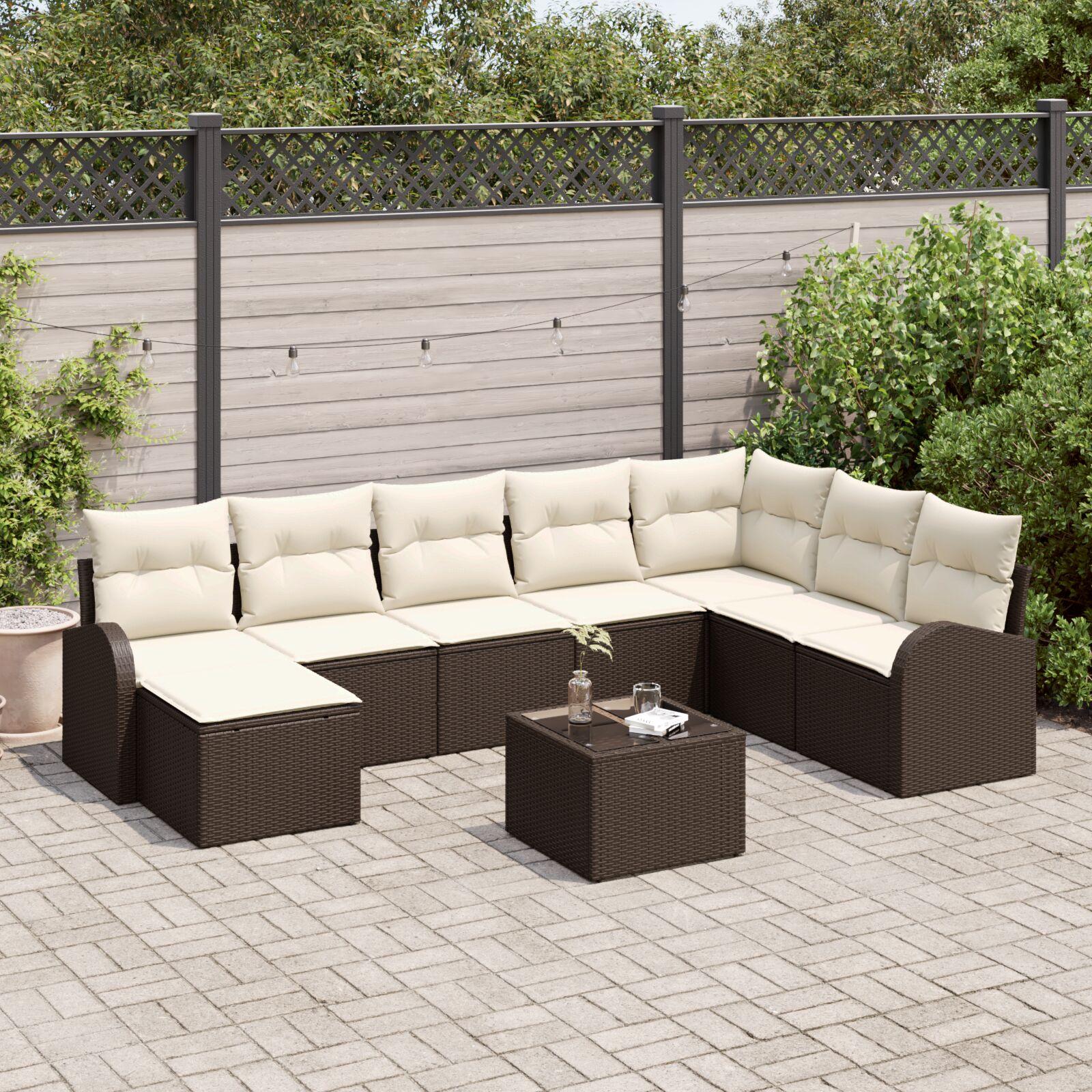 Havesofa Sæt med pude 9 stk Brun Poly rattan