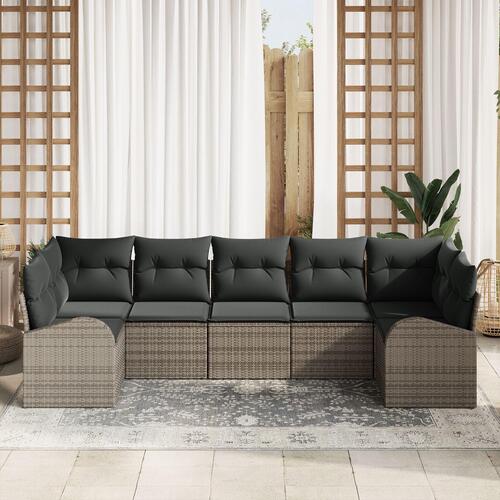 Have Sofasæt Sæt af 7 Mørkegrå Rattan Have Sofa Rektangulær