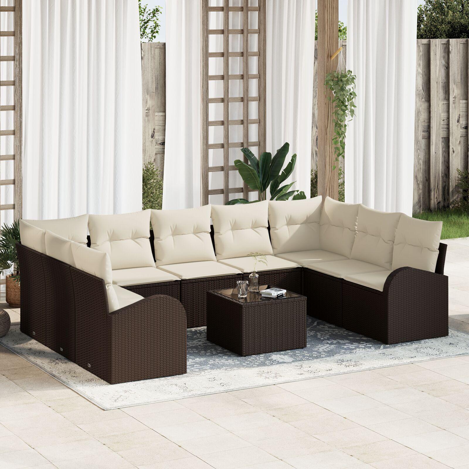 Havesofa Sæt 10 stk Brun Poly rattan