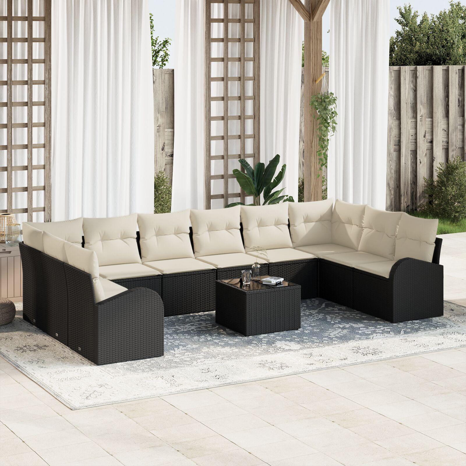 Havesofa Sæt 11 stk Sort Poly rattan