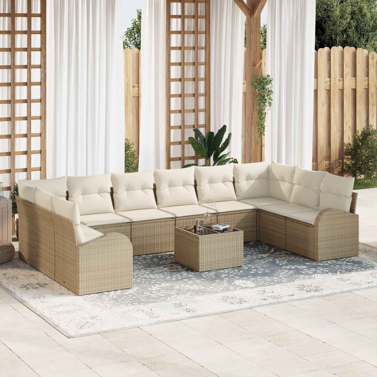 Havesofa Sæt 11 stk Beige Poly rattan