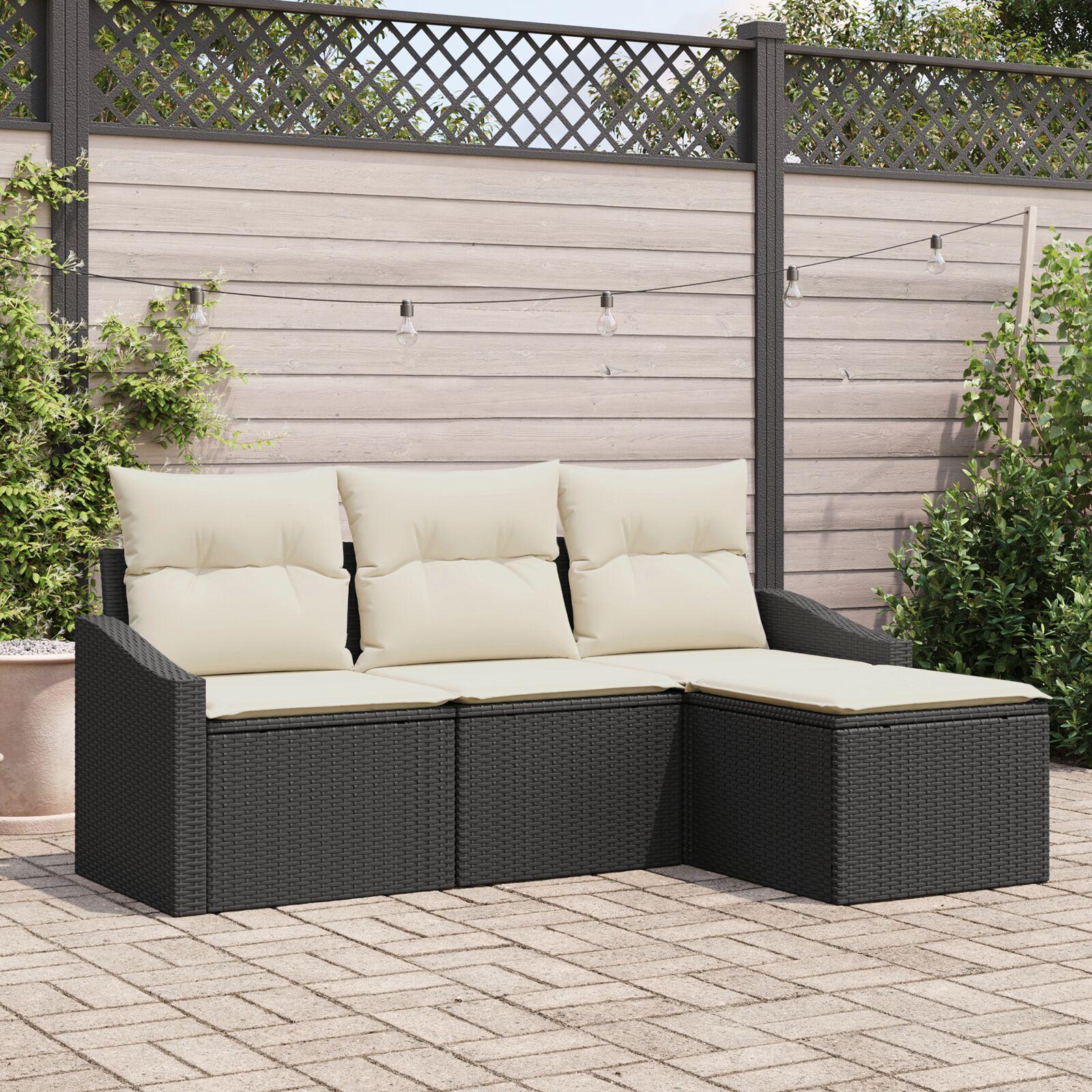 Sofa sæt med puder i sort polyrattan - 4 dele, modulært lounge-sæt