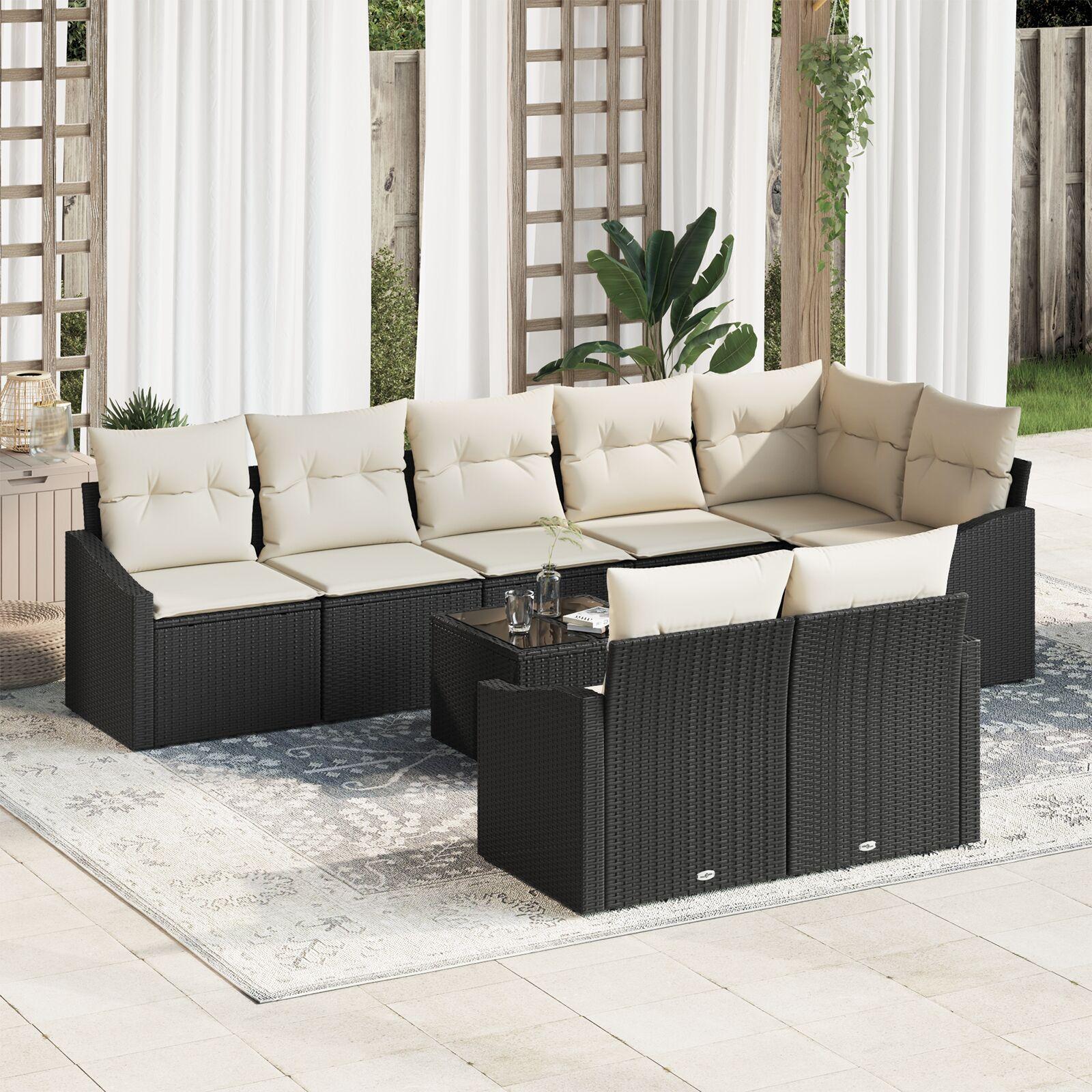 Havesofa Sæt 9 stk Sort Poly rattan