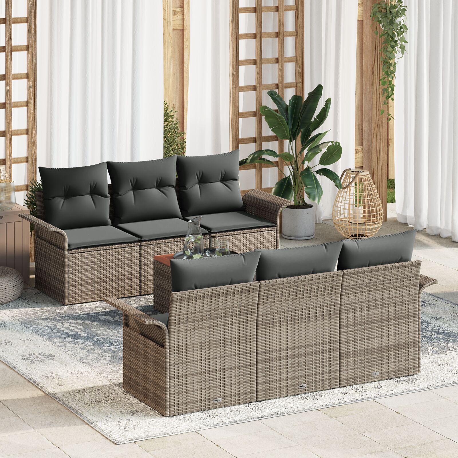 Havesofa sæt i grå polyrattan med puder - 7 dele, modulært