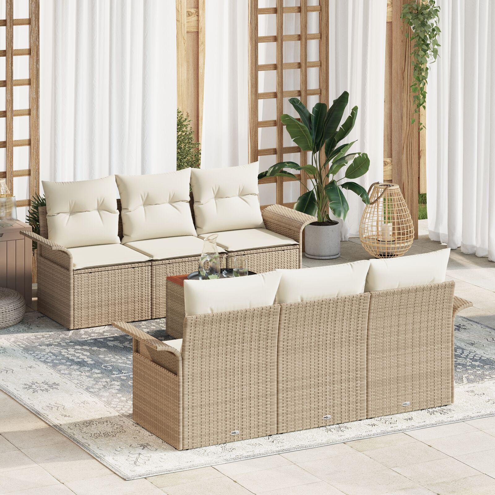 Havesofa sæt med puder 7 dele i beige polyrattan