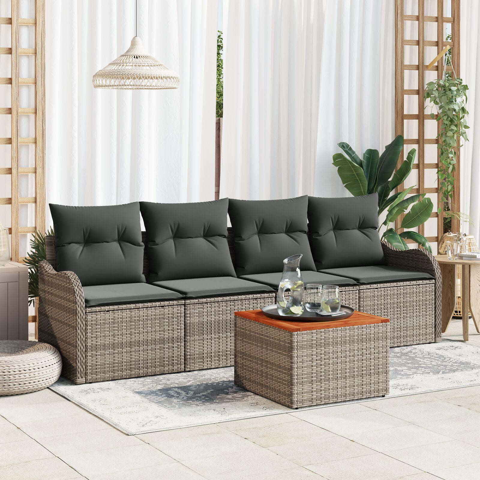 Modulært havesofa sæt med puder - 5 dele, grå polyrattan