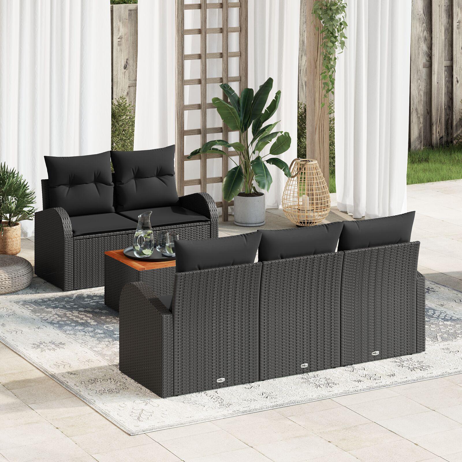 Havesofa Sæt Med Pude 6 Dele Polyrattan - Sort