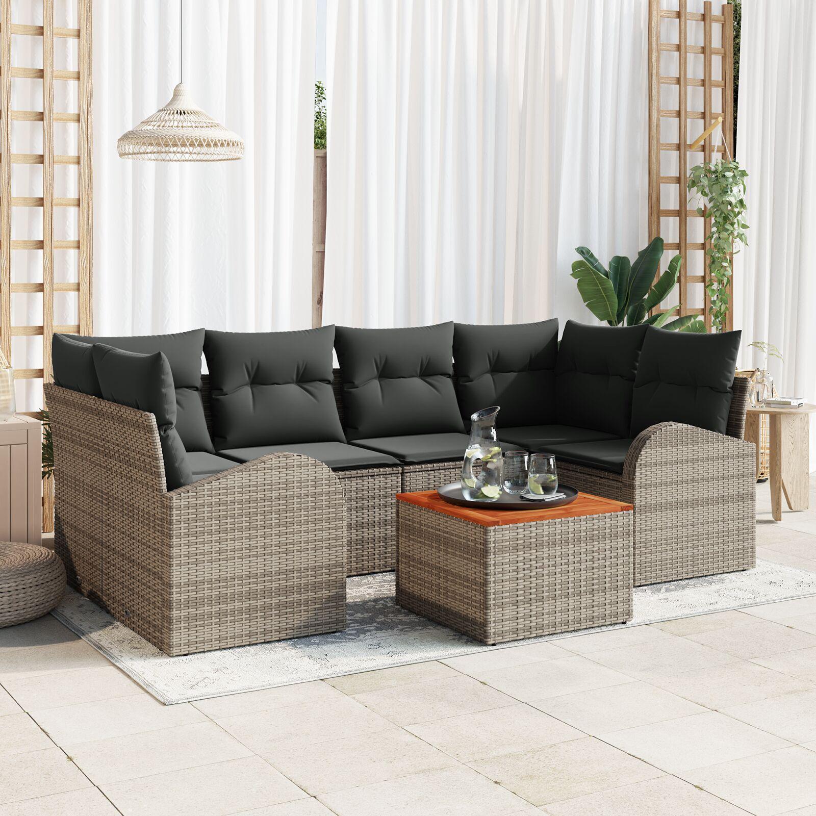 Havesofa Sæt Med Pude 7 Dele Polyrattan - Grå