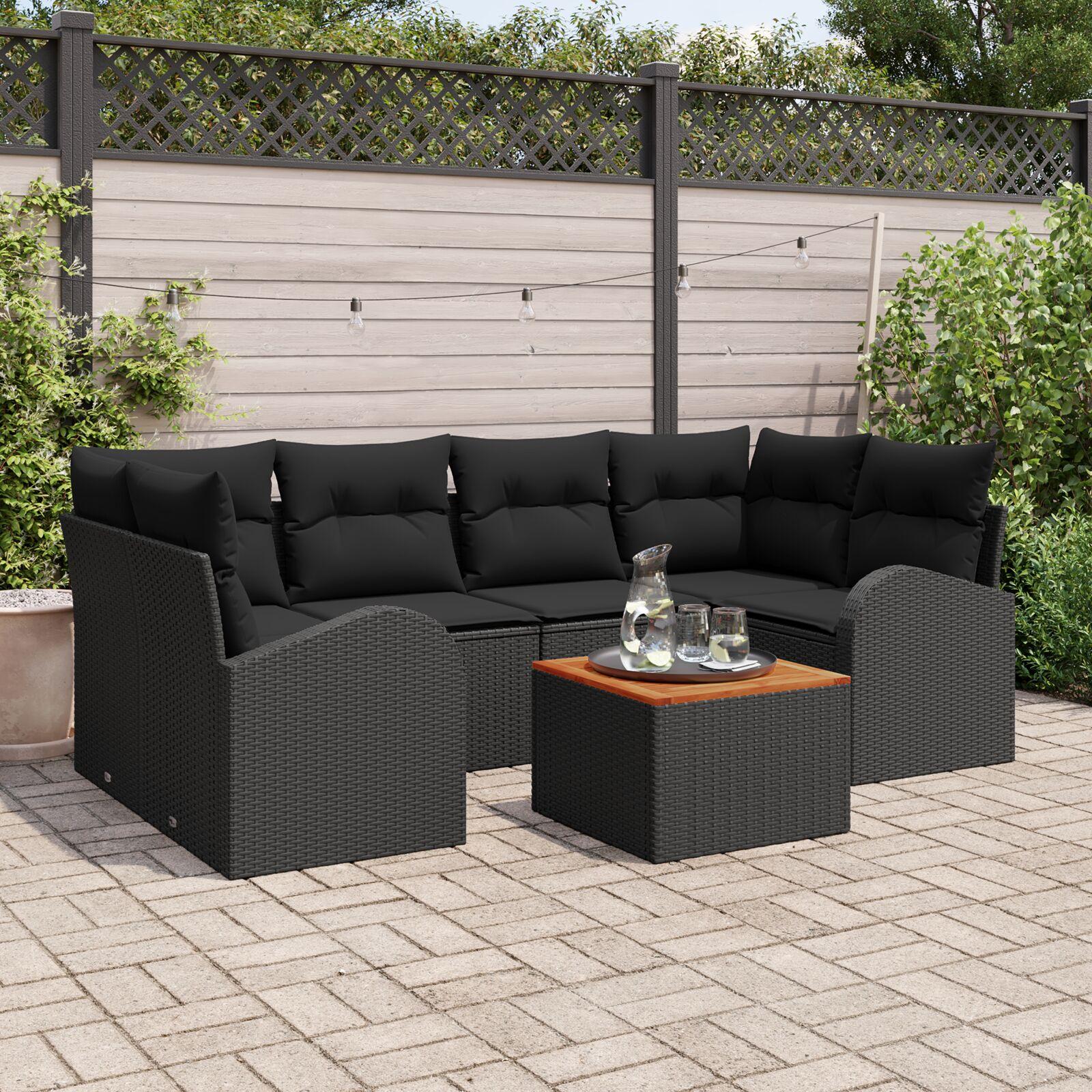 Havesofa Sæt Med Pude 7 Dele Polyrattan - Sort