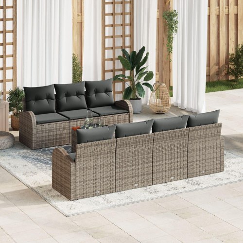 8 delt have sofa sæt med puder grå polyrattan akacia