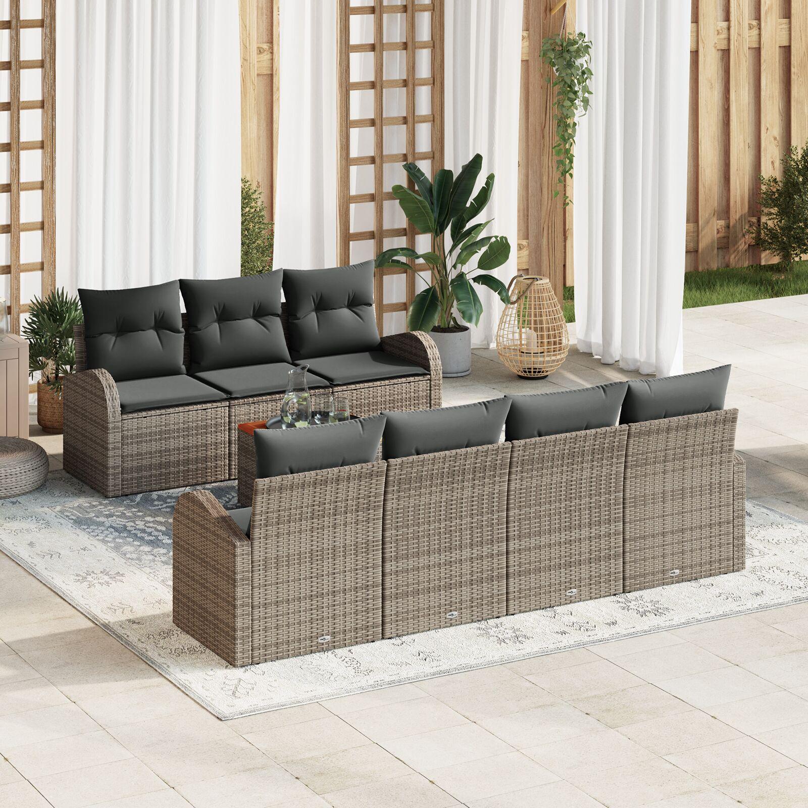 Modulært havesofa-sæt med puder - 8 dele i grå polyrattan