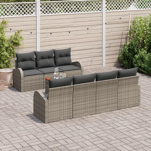 8 delt have sofa sæt med puder grå polyrattan akacia