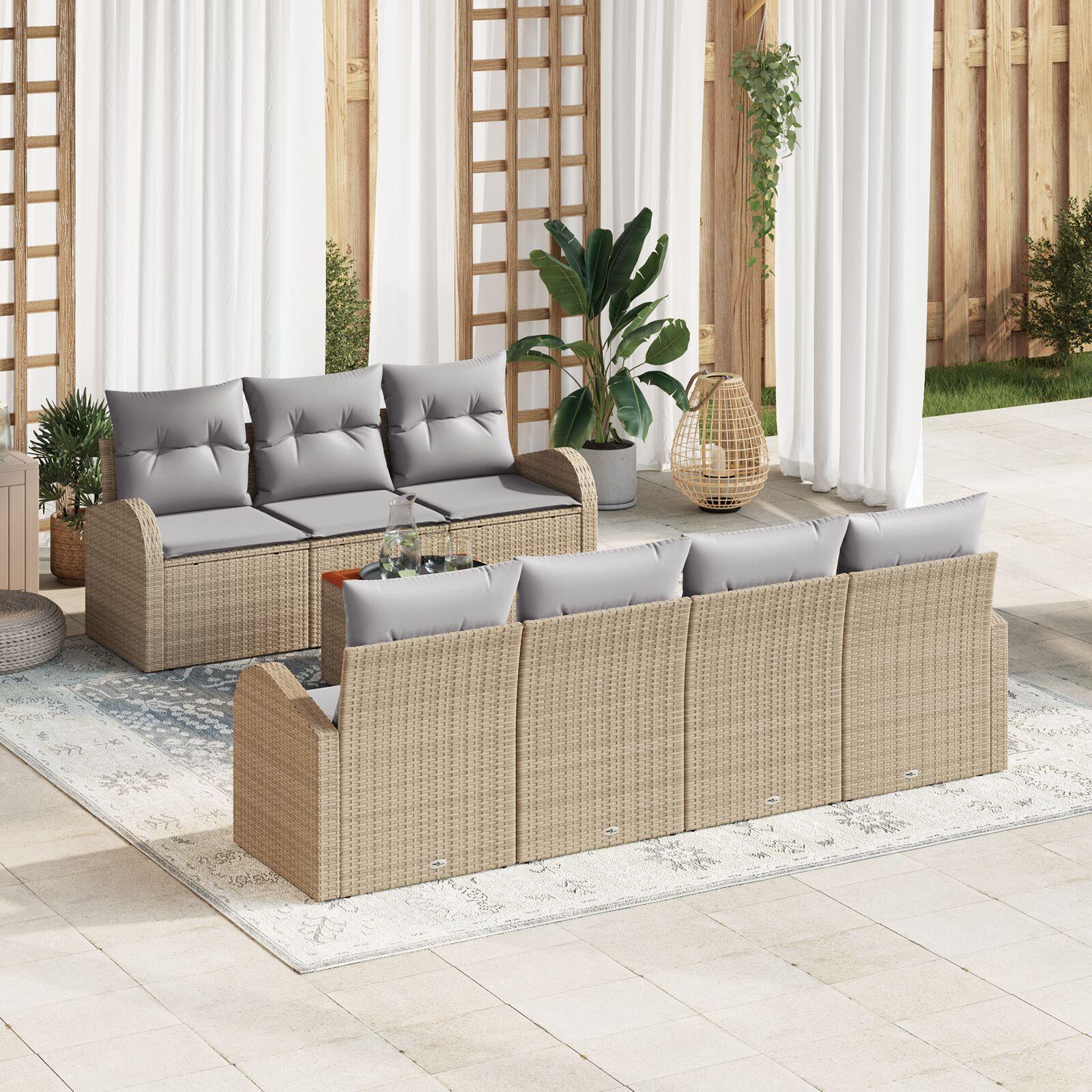 Modulært havesofa-sæt med puder, 8 dele - beige polyrattan