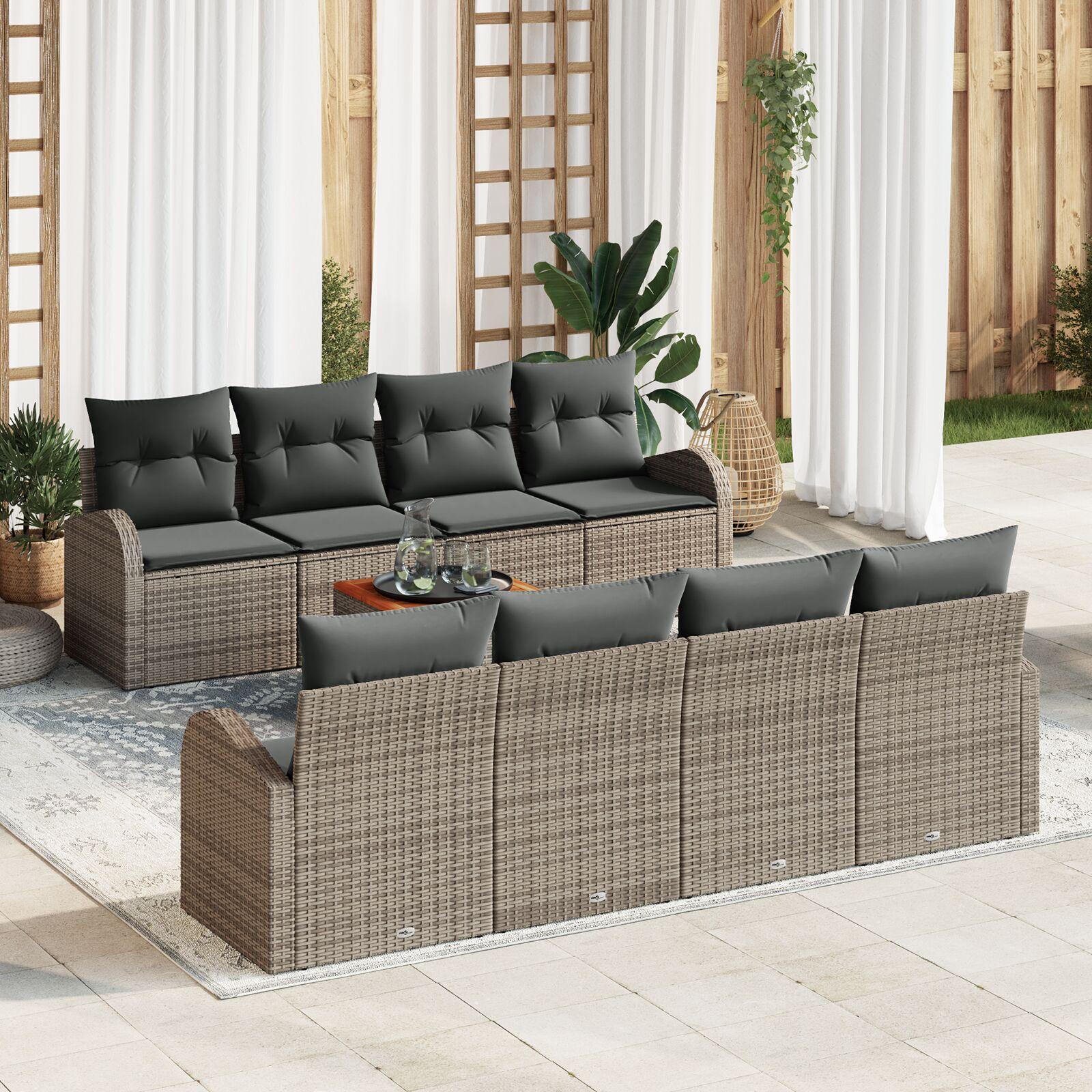 Havesofa Sæt 9 stk Grå Poly rattan