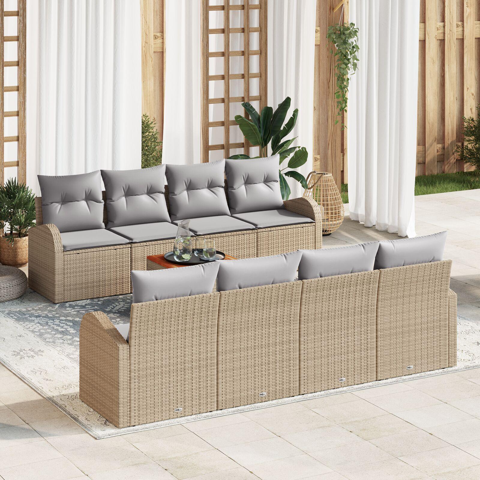 Modulært havesofasæt med puder - 9 dele i beige polyrattan
